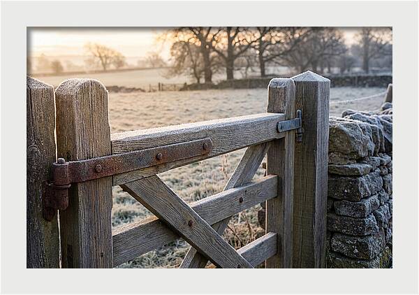 Old Wooden Gate In Frosty Morning