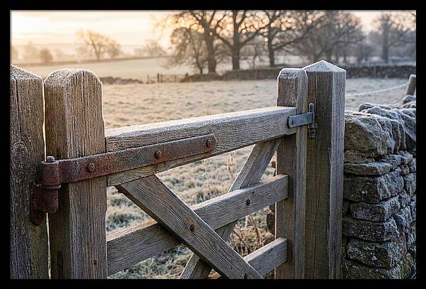 Old Wooden Gate In Frosty Morning
