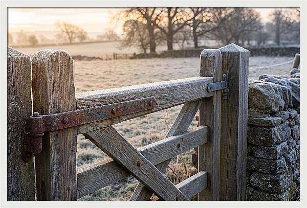 Old Wooden Gate In Frosty Morning