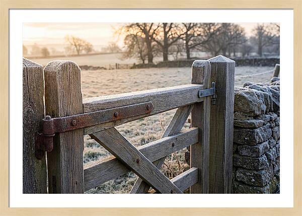Old Wooden Gate In Frosty Morning