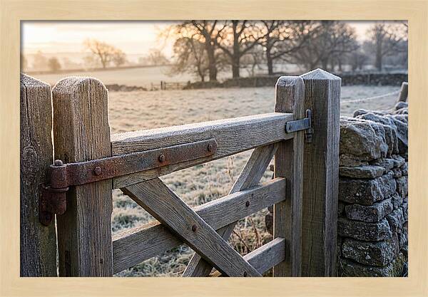 Old Wooden Gate In Frosty Morning