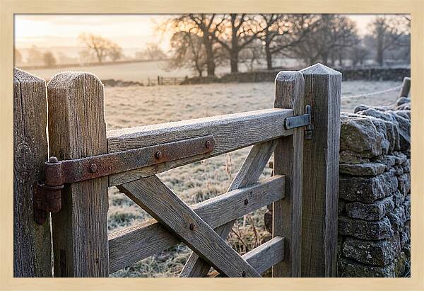 Old Wooden Gate In Frosty Morning