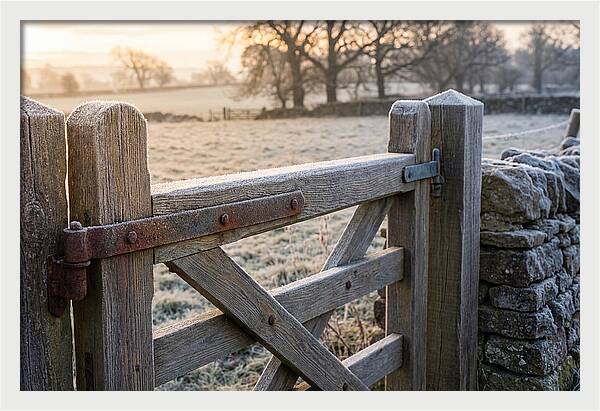 Old Wooden Gate In Frosty Morning