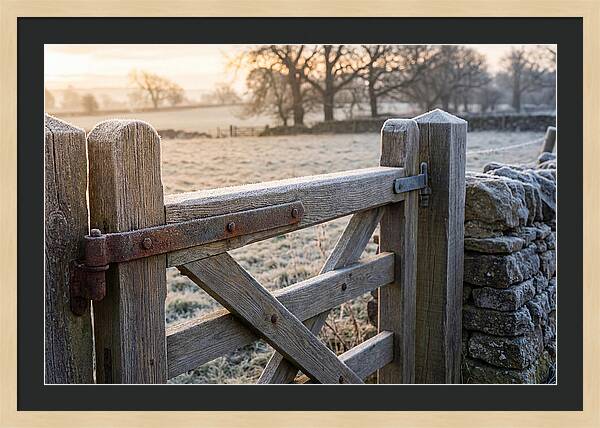 Old Wooden Gate In Frosty Morning