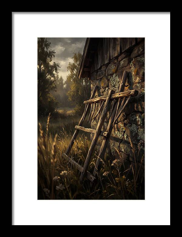 Old Wooden Hay Rake Against Stone
