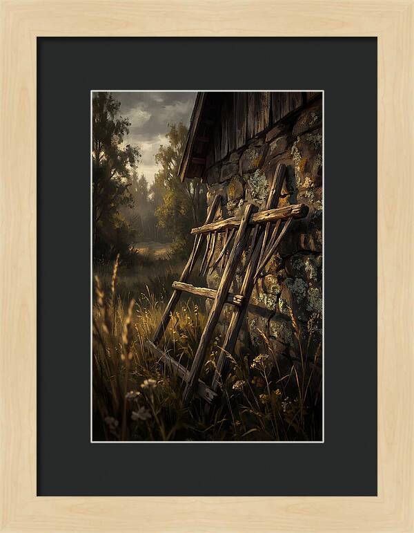Old Wooden Hay Rake Against Stone