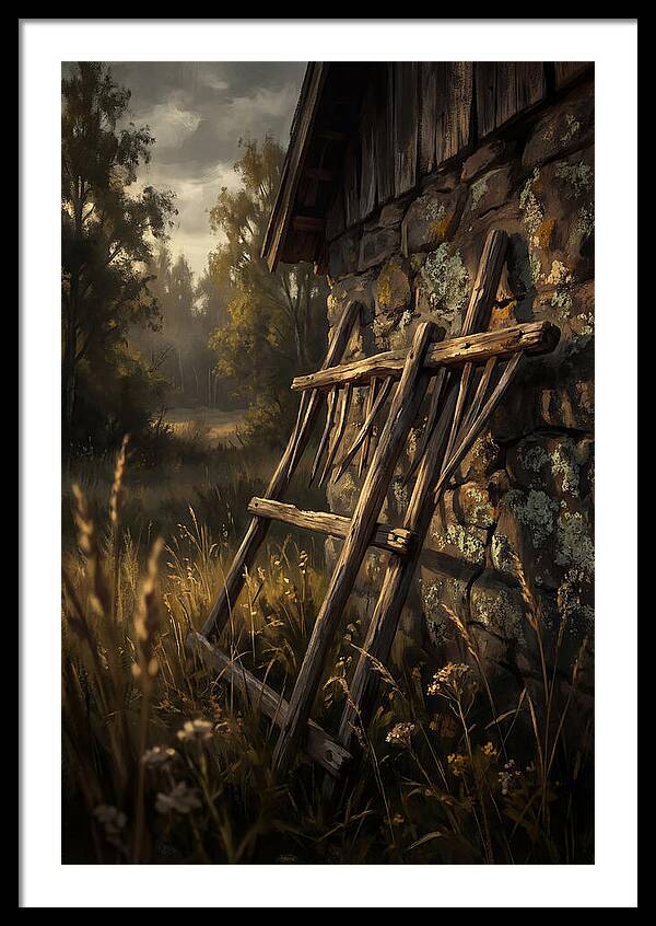 Old Wooden Hay Rake Against Stone