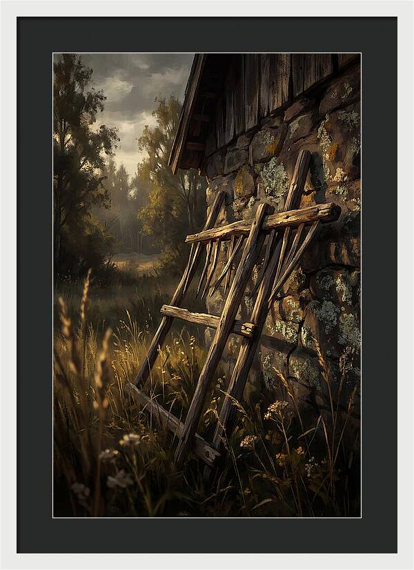 Old Wooden Hay Rake Against Stone