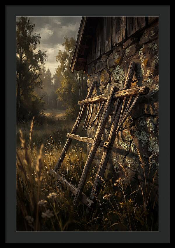 Old Wooden Hay Rake Against Stone
