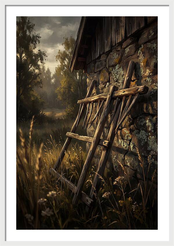 Old Wooden Hay Rake Against Stone