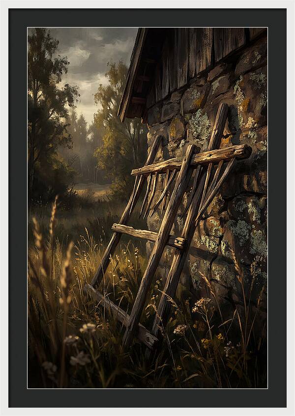 Old Wooden Hay Rake Against Stone