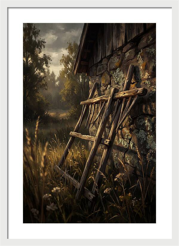 Old Wooden Hay Rake Against Stone