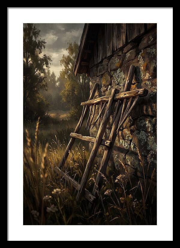 Old Wooden Hay Rake Against Stone