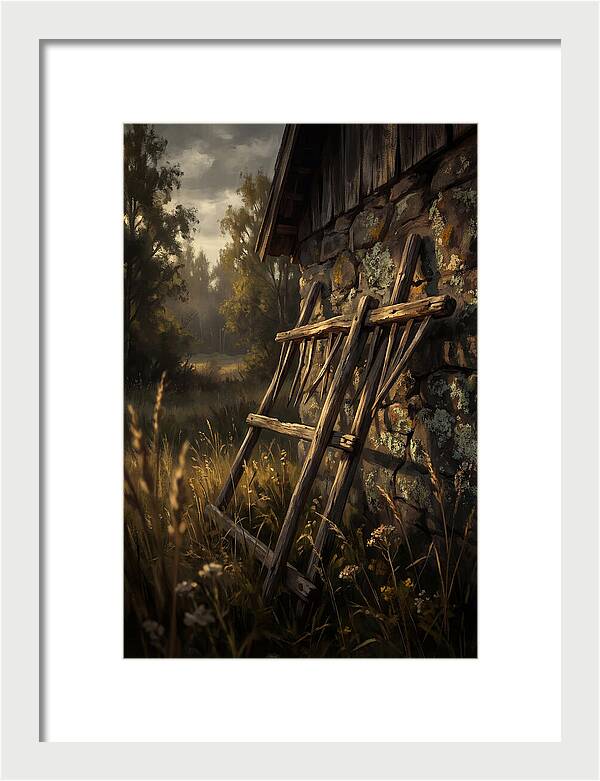 Old Wooden Hay Rake Against Stone