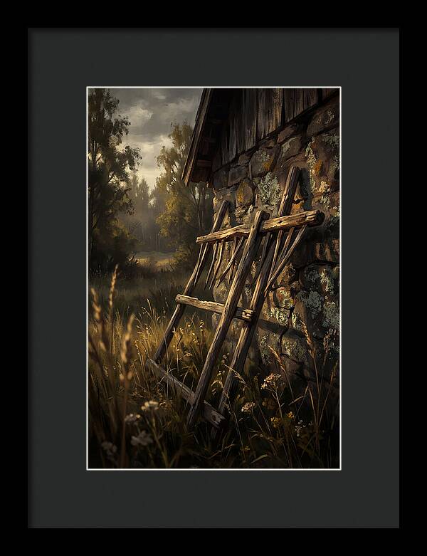 Old Wooden Hay Rake Against Stone