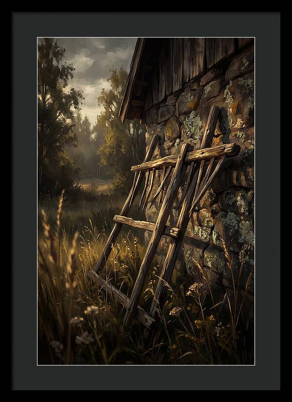 Old Wooden Hay Rake Against Stone