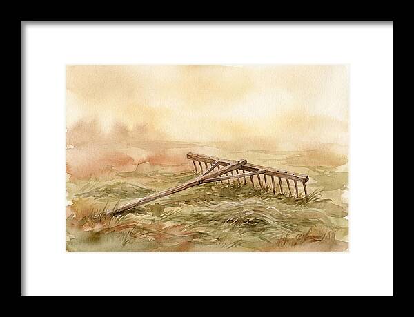 Old Wooden Hay Rake In Meadow
