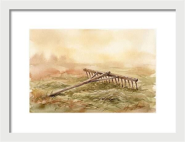 Old Wooden Hay Rake In Meadow