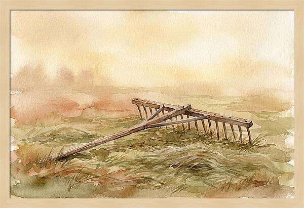Old Wooden Hay Rake In Meadow