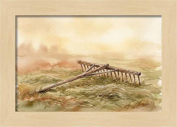 Old Wooden Hay Rake In Meadow