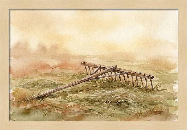 Old Wooden Hay Rake In Meadow