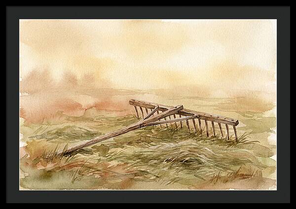 Old Wooden Hay Rake In Meadow