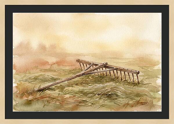 Old Wooden Hay Rake In Meadow