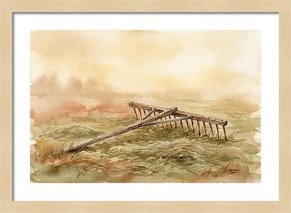 Old Wooden Hay Rake In Meadow