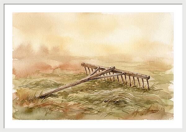 Old Wooden Hay Rake In Meadow
