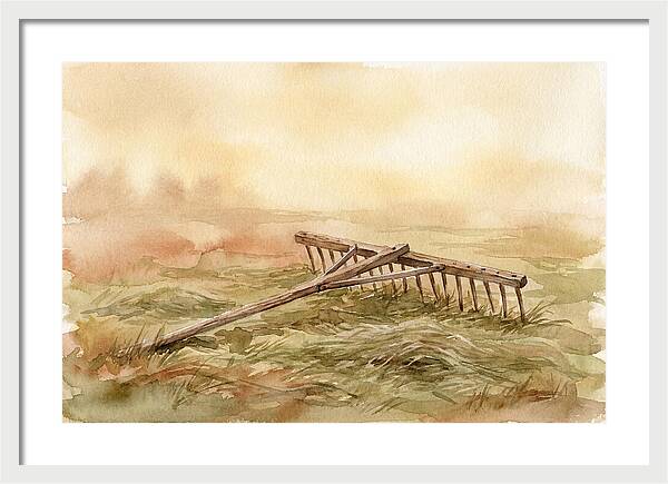 Old Wooden Hay Rake In Meadow