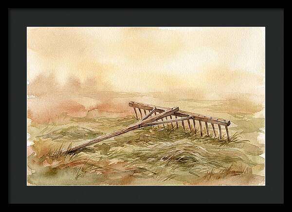 Old Wooden Hay Rake In Meadow