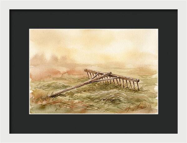 Old Wooden Hay Rake In Meadow