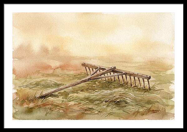Old Wooden Hay Rake In Meadow