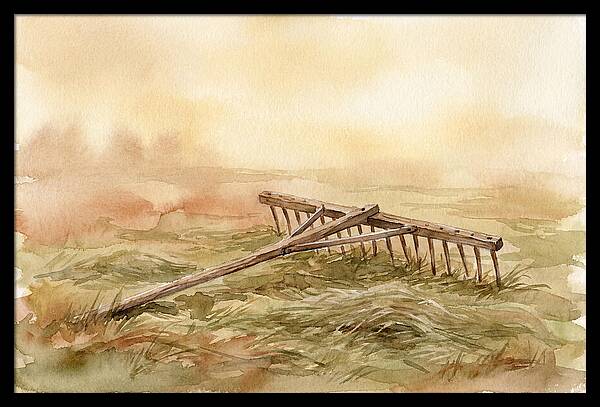 Old Wooden Hay Rake In Meadow