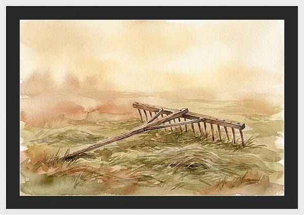 Old Wooden Hay Rake In Meadow