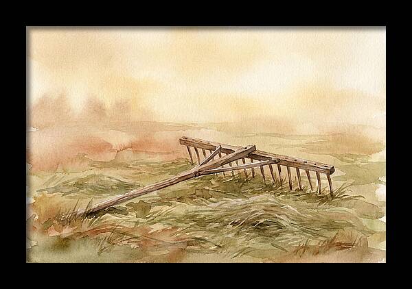 Old Wooden Hay Rake In Meadow