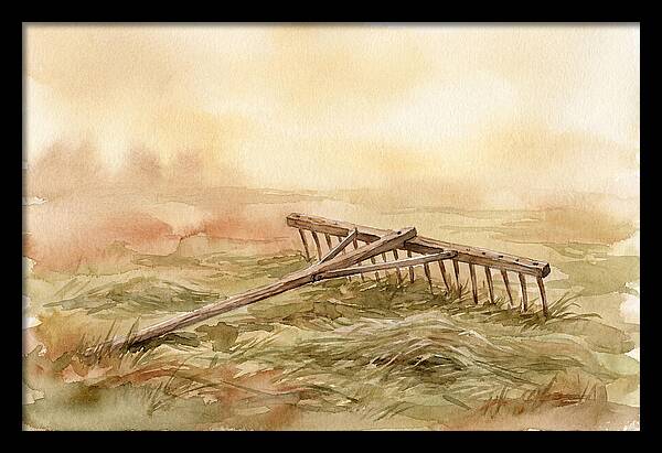 Old Wooden Hay Rake In Meadow