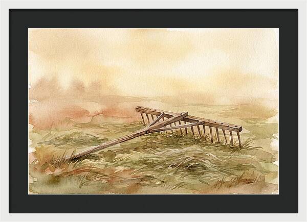 Old Wooden Hay Rake In Meadow