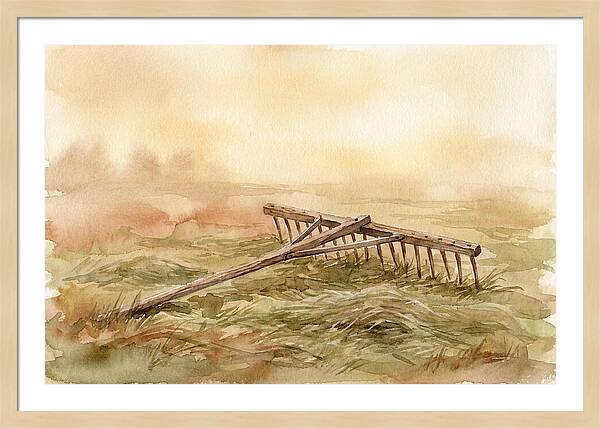 Old Wooden Hay Rake In Meadow
