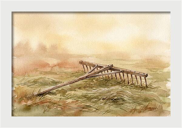 Old Wooden Hay Rake In Meadow