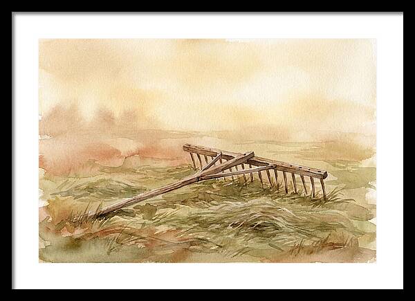 Old Wooden Hay Rake In Meadow