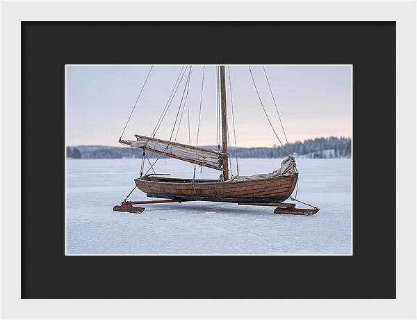 Old Wooden Ice Boat On Frozen Lake
