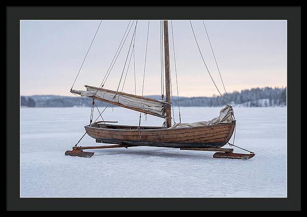 Old Wooden Ice Boat On Frozen Lake