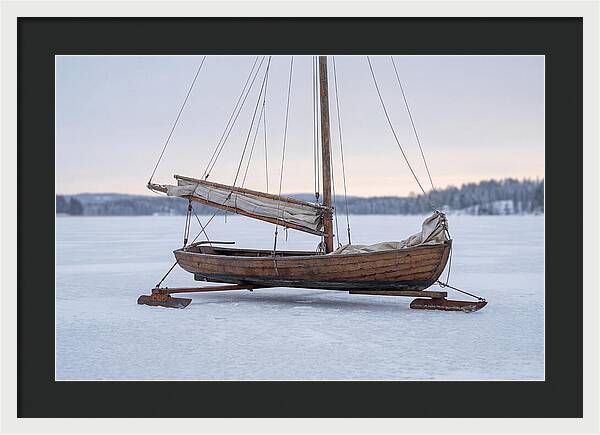 Old Wooden Ice Boat On Frozen Lake
