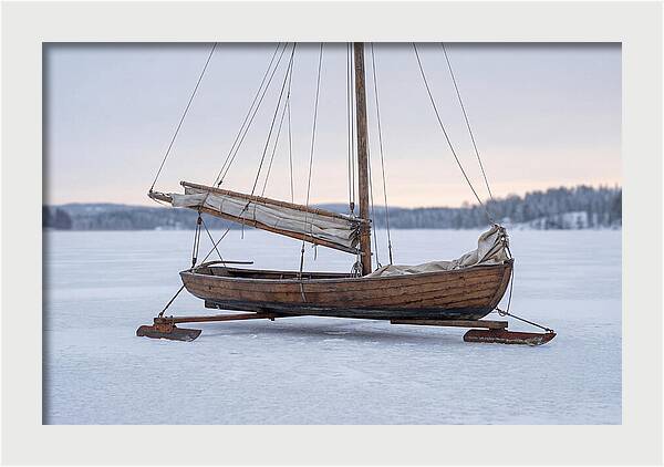 Old Wooden Ice Boat On Frozen Lake