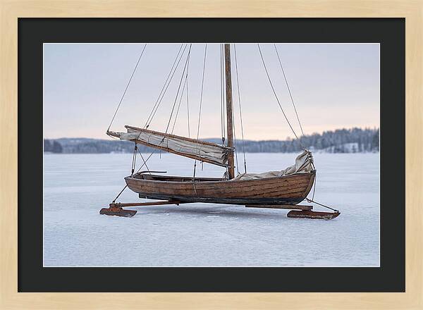 Old Wooden Ice Boat On Frozen Lake