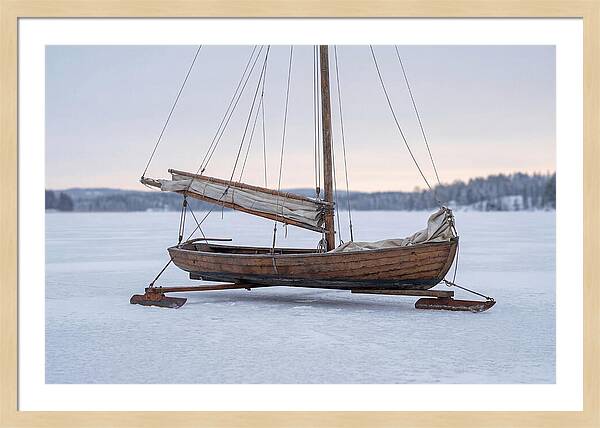 Old Wooden Ice Boat On Frozen Lake