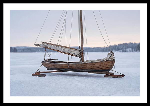 Old Wooden Ice Boat On Frozen Lake
