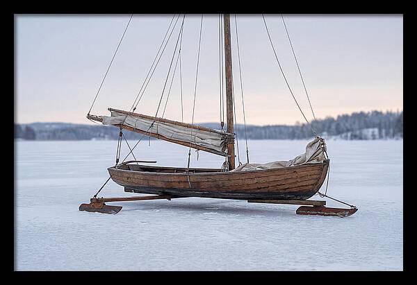 Old Wooden Ice Boat On Frozen Lake