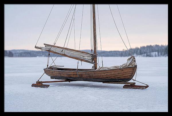 Old Wooden Ice Boat On Frozen Lake